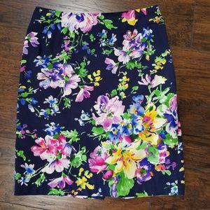 Ralph Lauren Navy Floral Pencil Skirt